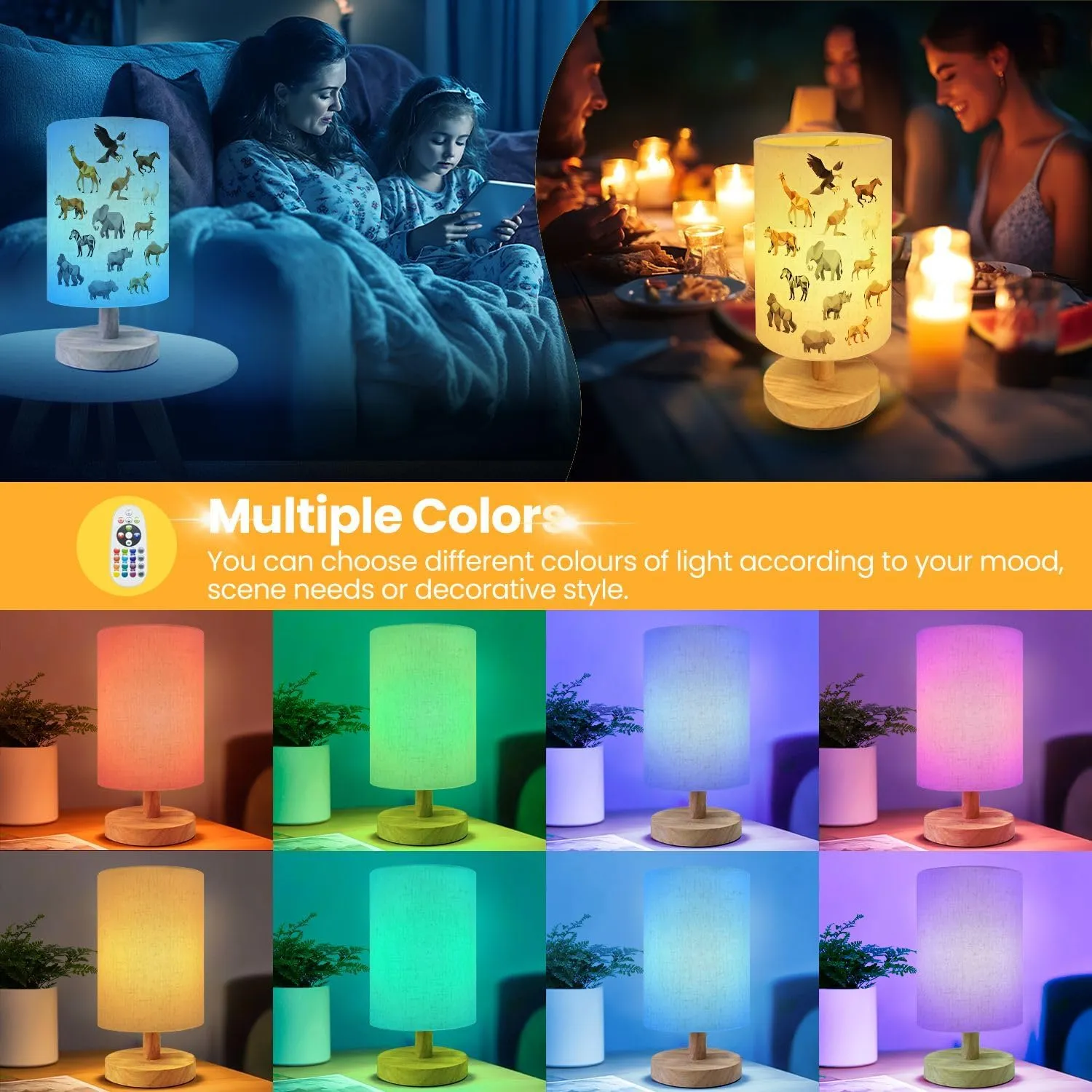 Table Lamp for Bedroom Zoo Animal Low Symbol Set Triangle Geometric Polygon Modern Lamp Beside Lamp Home Decor Night Light for Kids Nursery Room Office Dorm Living Room Decor