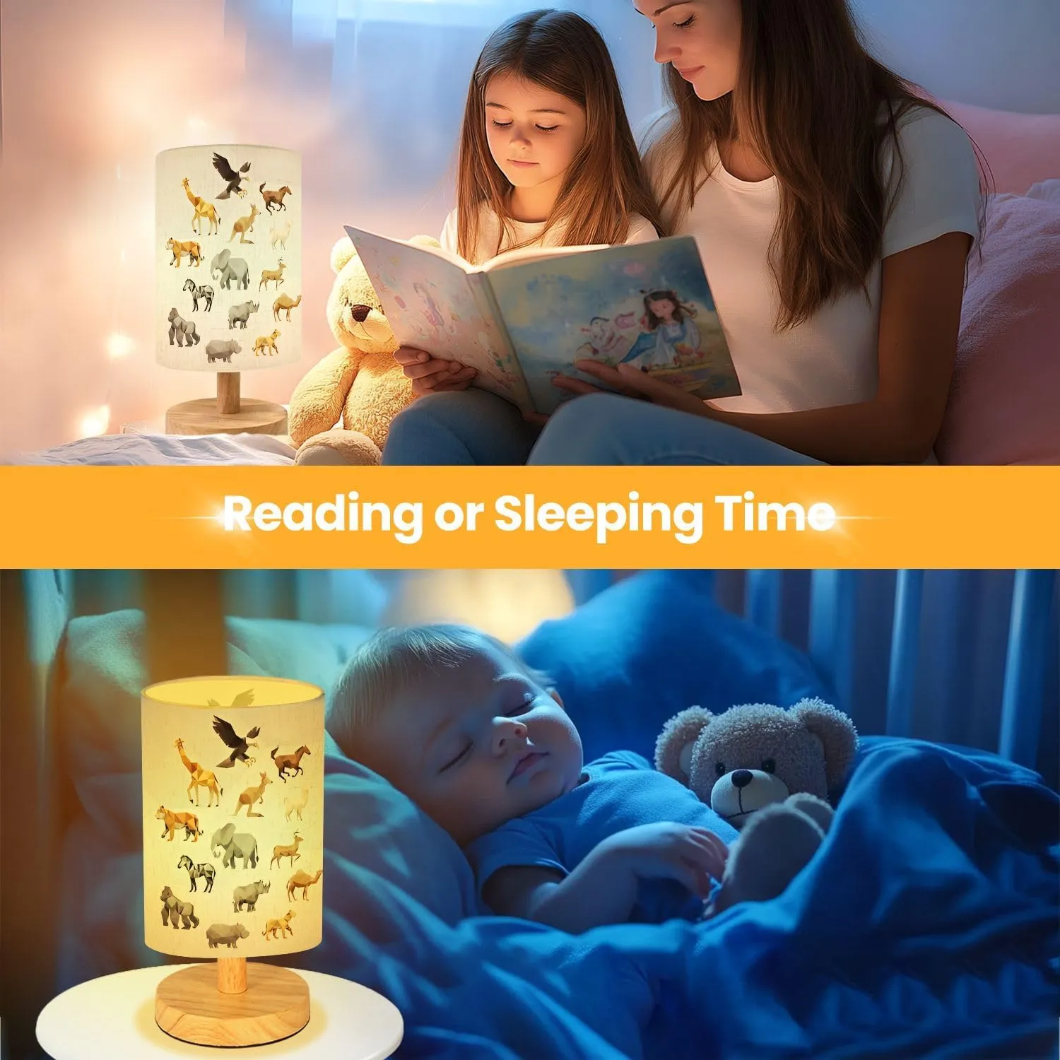 Table Lamp for Bedroom Zoo Animal Low Symbol Set Triangle Geometric Polygon Modern Lamp Beside Lamp Home Decor Night Light for Kids Nursery Room Office Dorm Living Room Decor