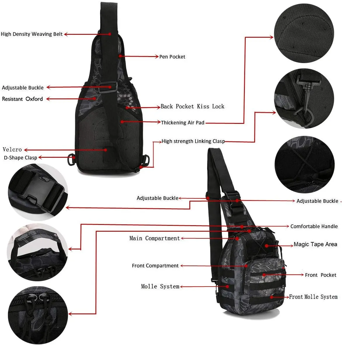 Tactical Shoulder Sling Bag Small Outdoor Chest Pack Backpack for Men Traveling, Trekking, Camping, Sling Backpack