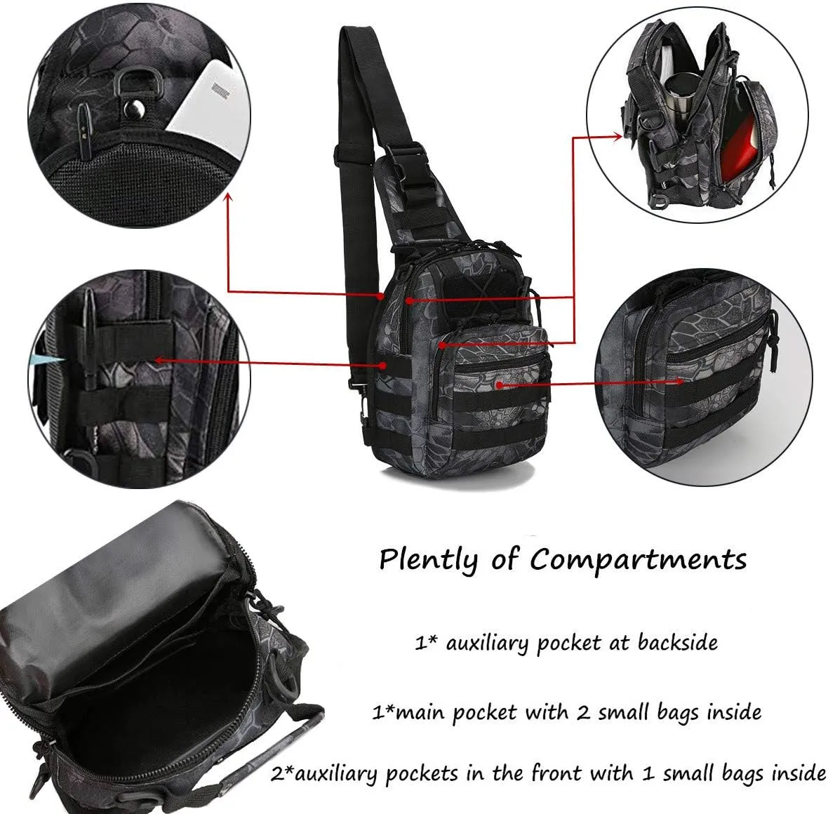 Tactical Shoulder Sling Bag Small Outdoor Chest Pack Backpack for Men Traveling, Trekking, Camping, Sling Backpack