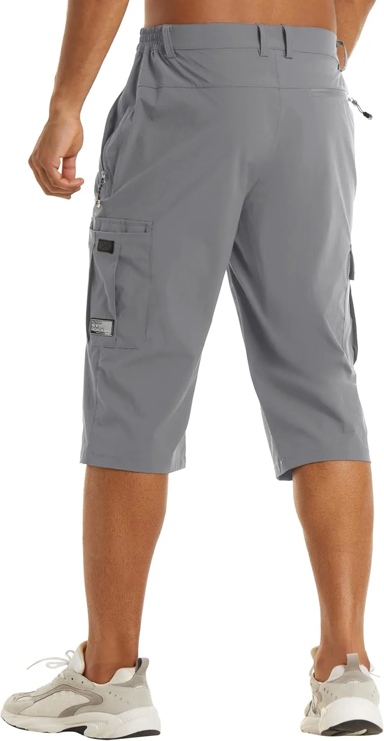 TACVASEN Men's Capri Pants Cargo Long Shorts Quick Dry Lightweight 3/4 Pants Below Knee Summer Hiking Work
