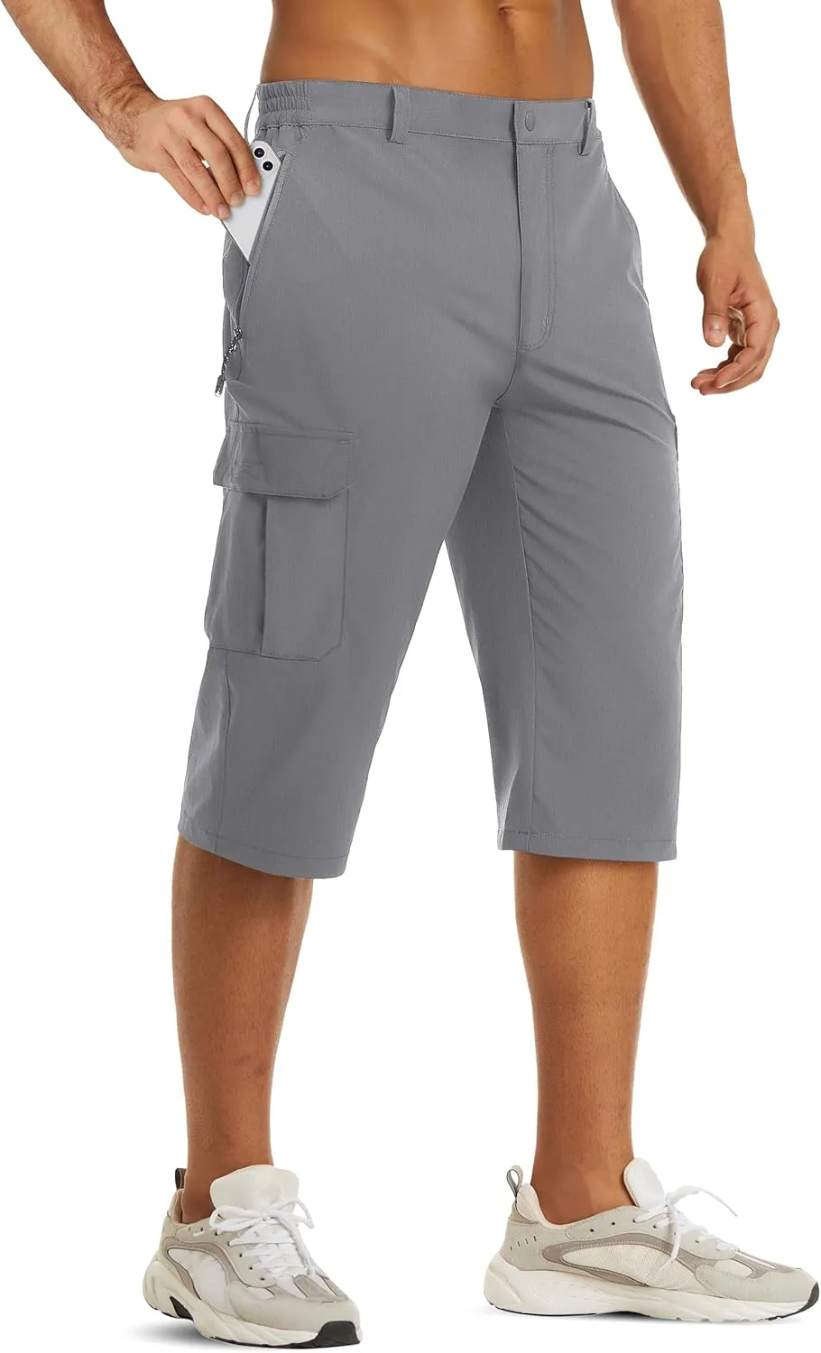 TACVASEN Men's Capri Pants Cargo Long Shorts Quick Dry Lightweight 3/4 Pants Below Knee Summer Hiking Work