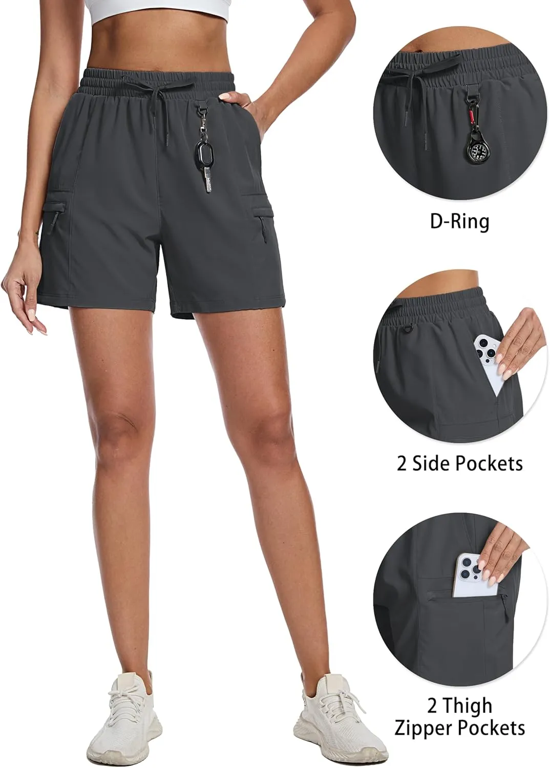 TACVASEN Women's Hiking Cargo Shorts Lightweight Water Resistant 5" Athletic Shorts with Zipper Pockets Golf Summer