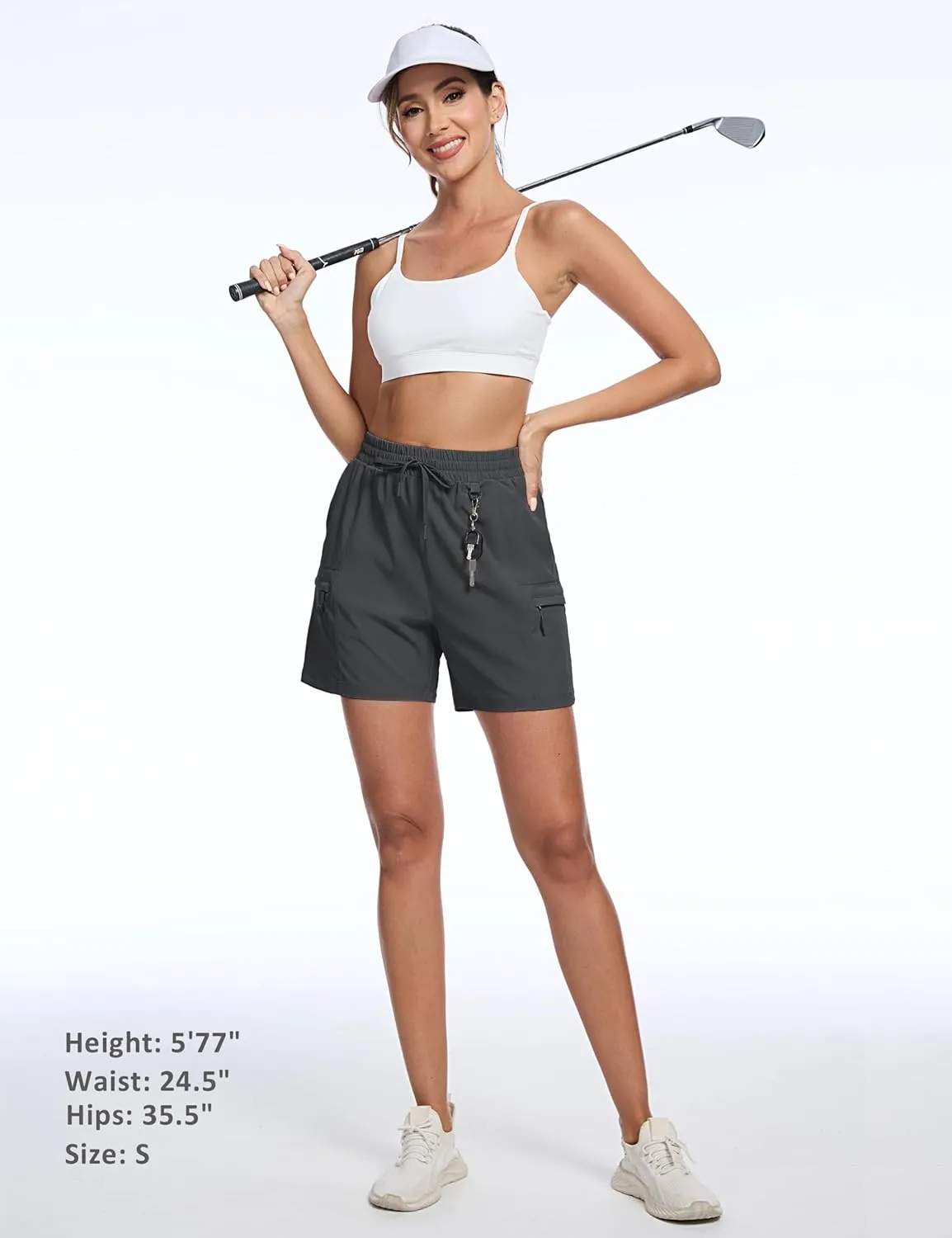 TACVASEN Women's Hiking Cargo Shorts Lightweight Water Resistant 5" Athletic Shorts with Zipper Pockets Golf Summer