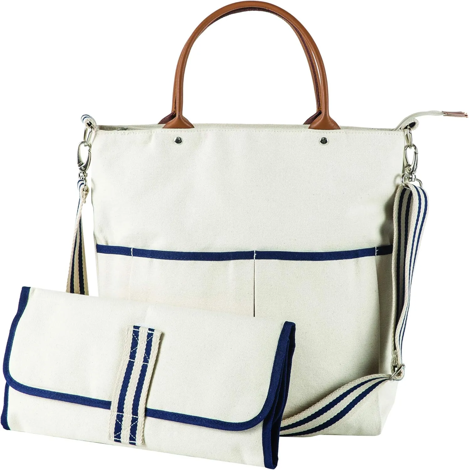 Tag&Crew Multi Pocket Canvas Diaper Tote with Changing Pad, Sturdy Web Handles & Adjustable Shoulder Strap