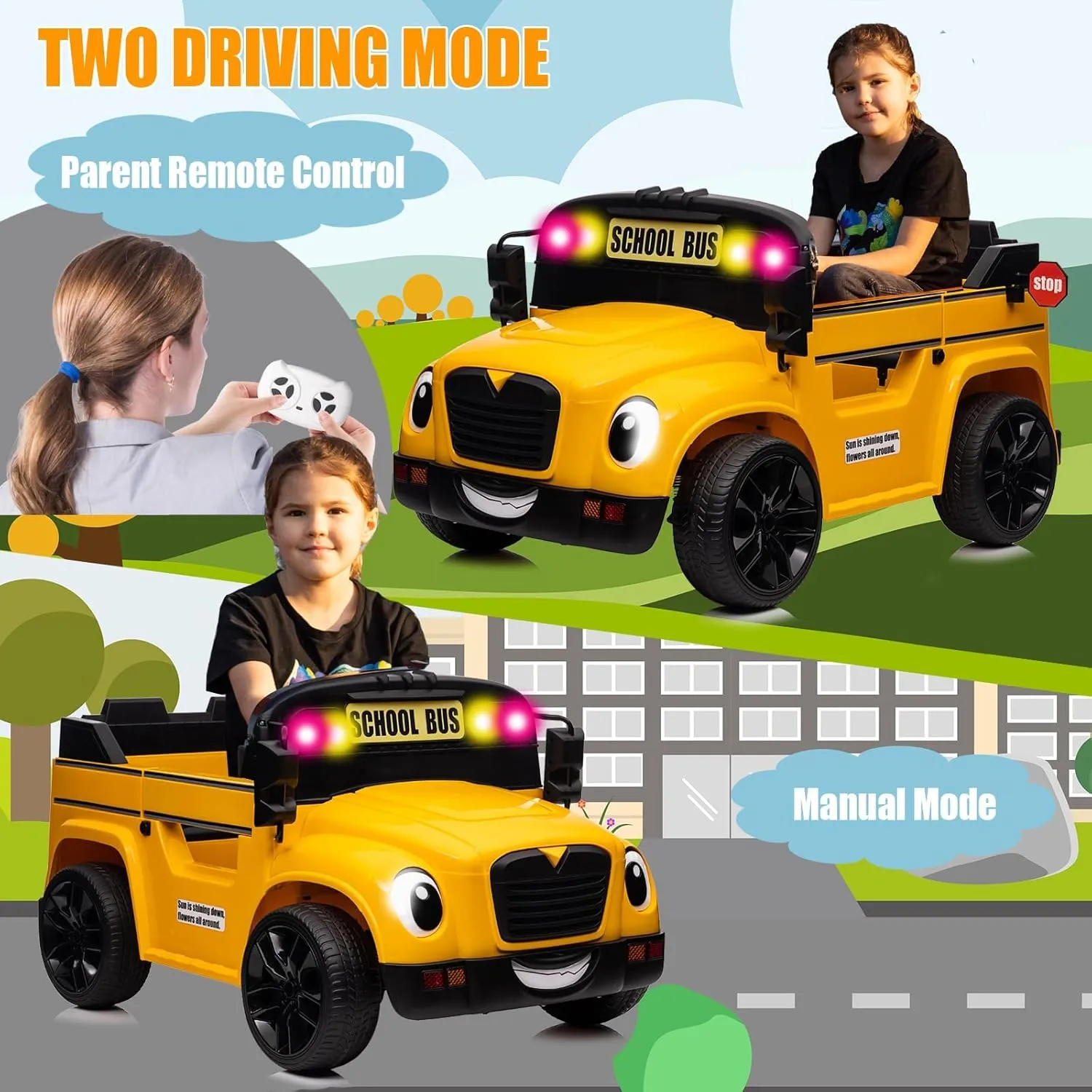 TAICO 24V School Bus Kids Ride on Powered Car Toy 4 Wheels Electric Truck Vehicle with Parent Remote Control Bluetooth Music Player Ride on Toys for Boy Girl