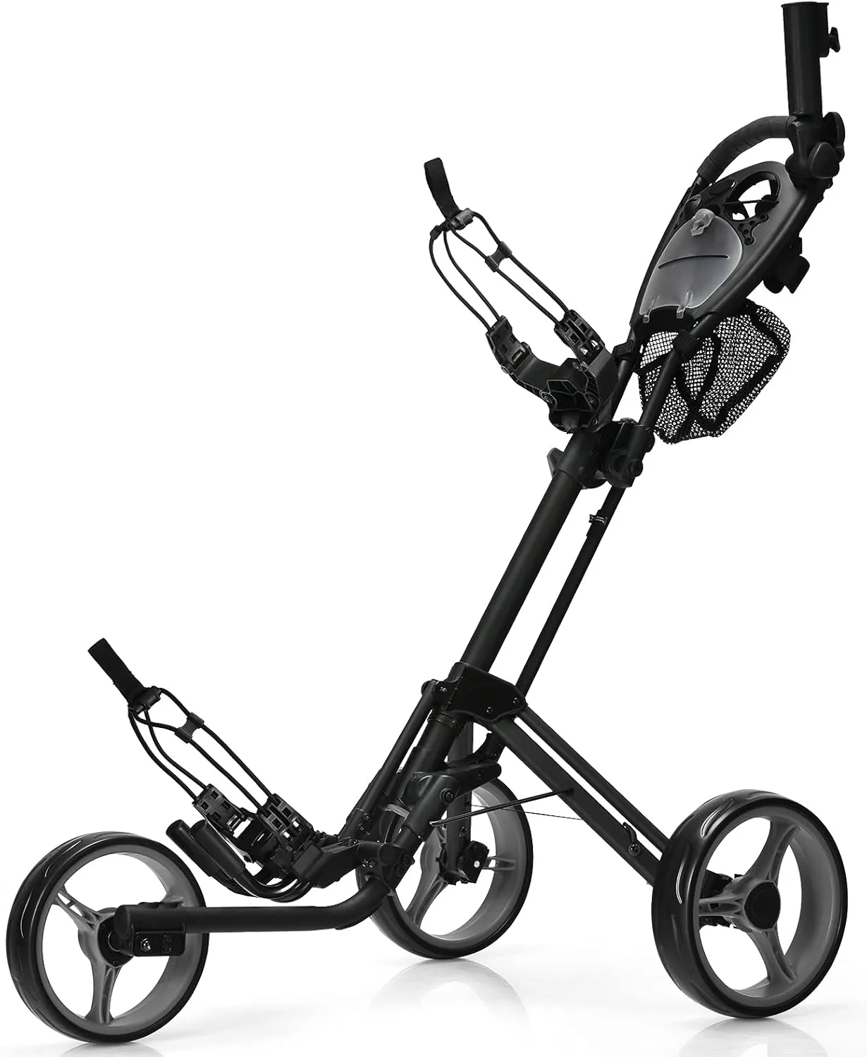 Tangkula Golf Push Pull Cart, Lightweight Aluminum Collapsible 3 Wheels Golf Push Cart, Golf Trolley W/Storage Bag & Beverage Holder, Foot Brake, Adjustable Umbrella Holder, 4 Height Position Handle