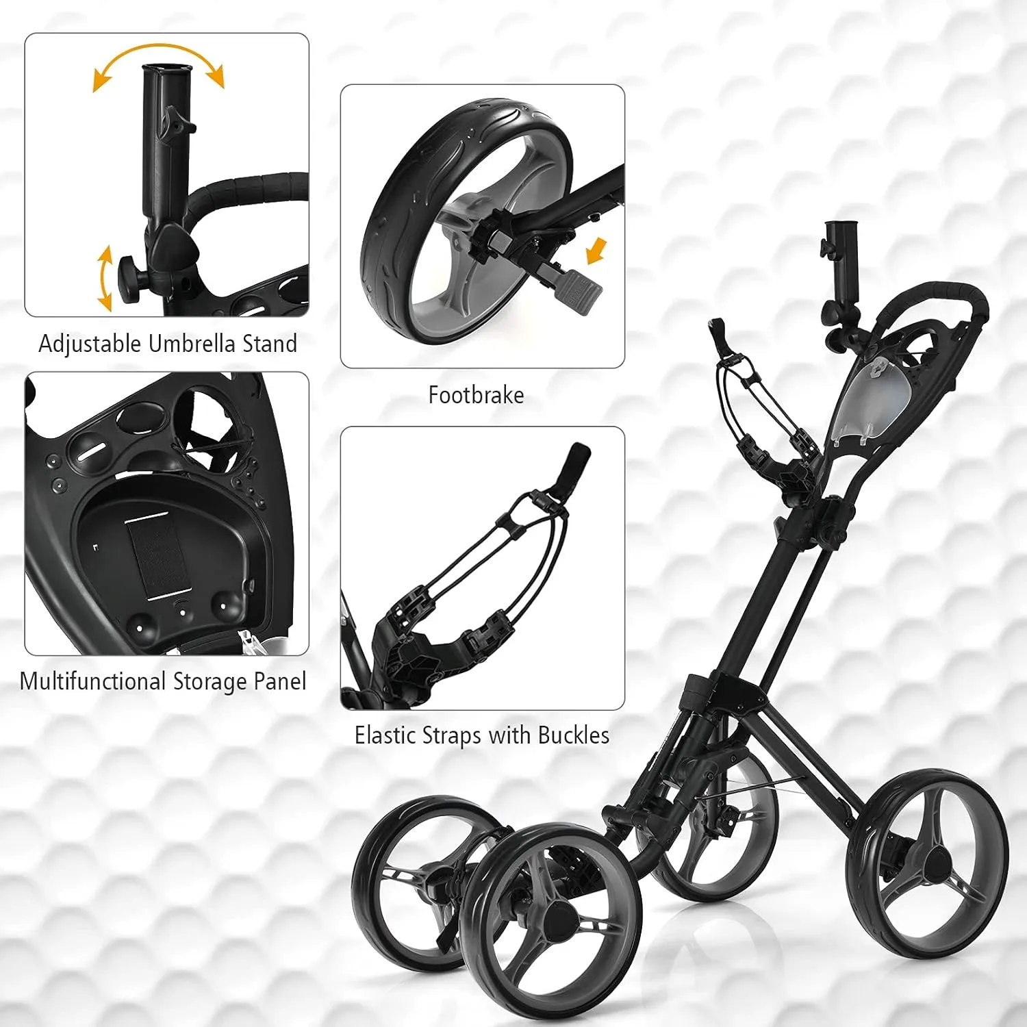 Tangkula Golf Push Pull Cart, Lightweight Aluminum Collapsible Golf Push Cart with 4 Wheels, Golf Cart w/Upper/Lower Bracket, Umbrella & Cup Holder, Golf Trolley with Scoreboard Storage & Foot Brake
