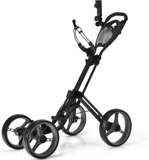 Tangkula Golf Push Pull Cart, Lightweight Aluminum Collapsible Golf Push Cart with 4 Wheels, Golf Cart w/Upper/Lower Bracket, Umbrella & Cup Holder, Golf Trolley with Scoreboard Storage & Foot Brake