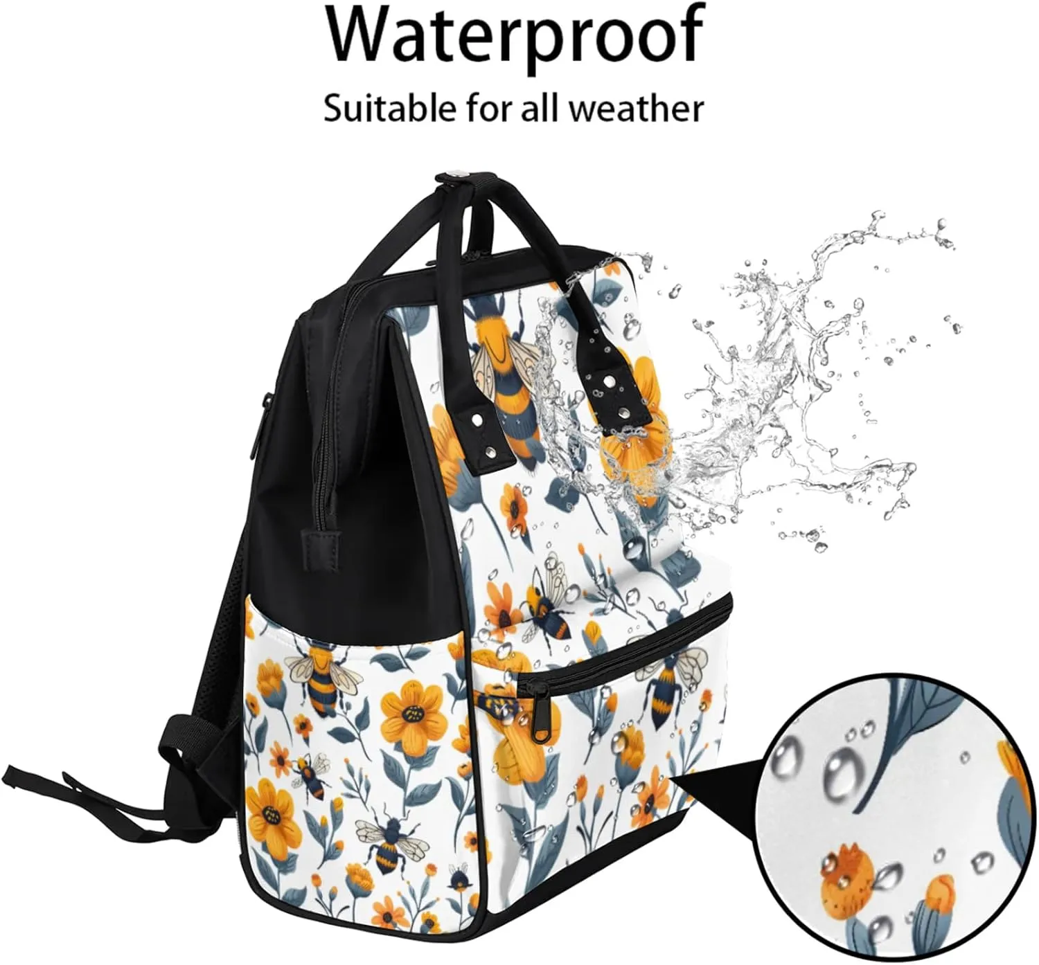 Tavisto Bee Bloom Harmony Double Shoulder Mommy Bag for Women, Polyester Large Capacity Diaper Backpack with Multi Pockets, Waterproof Adjustable Straps Diaper Bag for Moms Dads, 11''×7''×15.7''