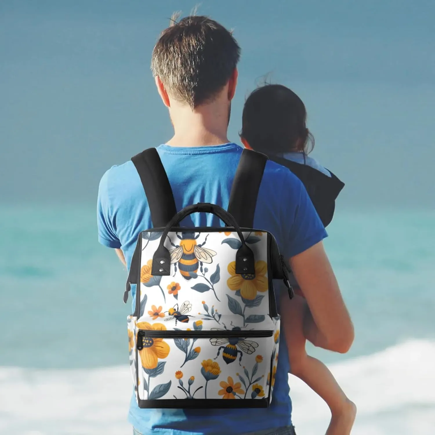 Tavisto Bee Bloom Harmony Double Shoulder Mommy Bag for Women, Polyester Large Capacity Diaper Backpack with Multi Pockets, Waterproof Adjustable Straps Diaper Bag for Moms Dads, 11''×7''×15.7''