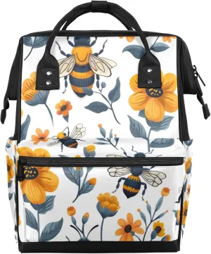 Tavisto Bee Bloom Harmony Double Shoulder Mommy Bag for Women, Polyester Large Capacity Diaper Backpack with Multi Pockets, Waterproof Adjustable Straps Diaper Bag for Moms Dads, 11''×7''×15.7''
