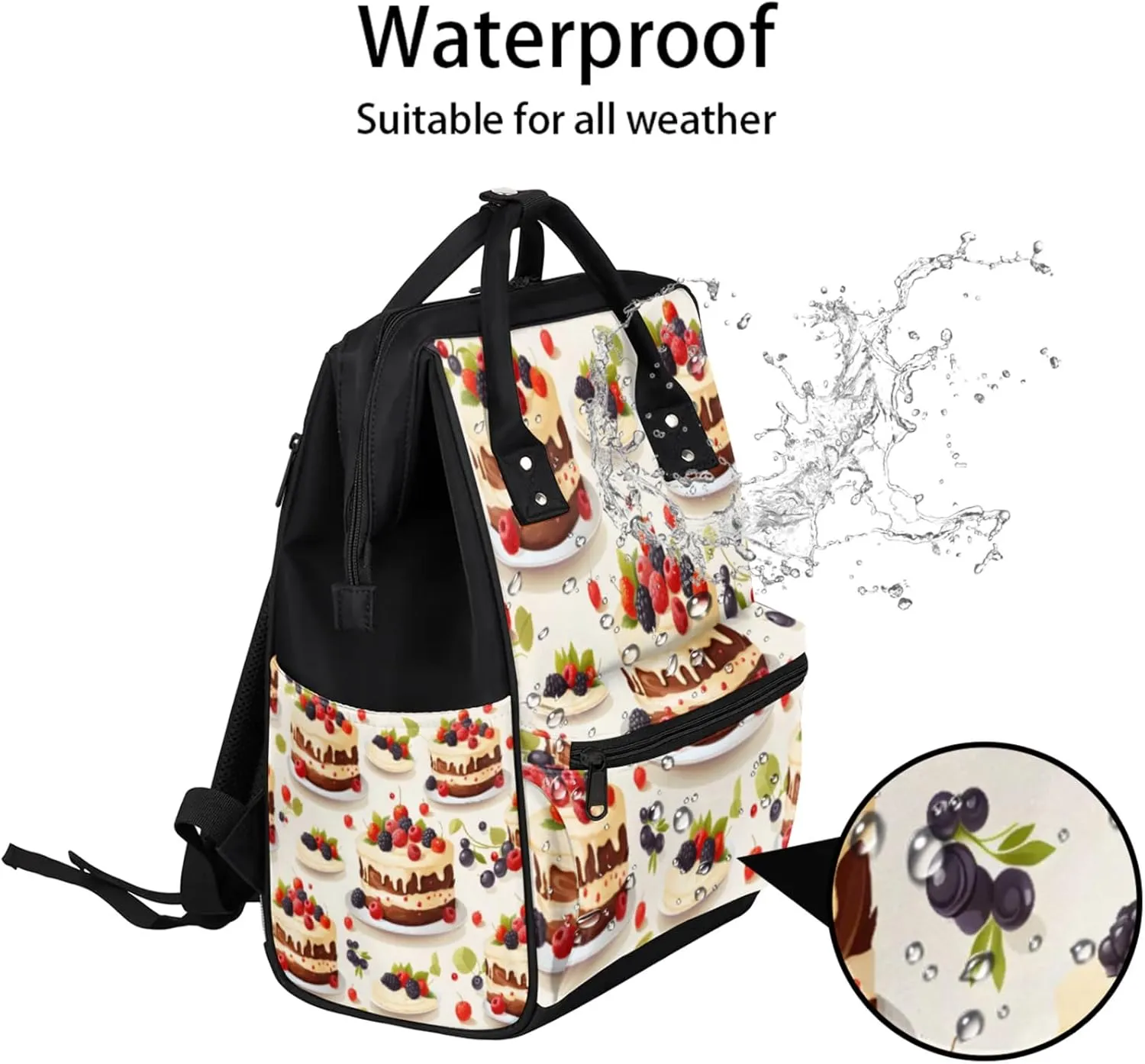 Tavisto Berry Cake Celebration Double Shoulder Mommy Bag for Women, Polyester Large Capacity Diaper Backpack with Multi Pockets, Waterproof Adjustable Straps Diaper Bag for Moms Dads, 11''×7''×15.7''
