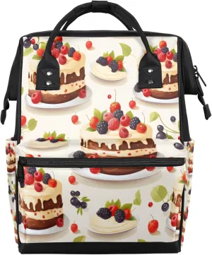 Tavisto Berry Cake Celebration Double Shoulder Mommy Bag for Women, Polyester Large Capacity Diaper Backpack with Multi Pockets, Waterproof Adjustable Straps Diaper Bag for Moms Dads, 11''×7''×15.7''