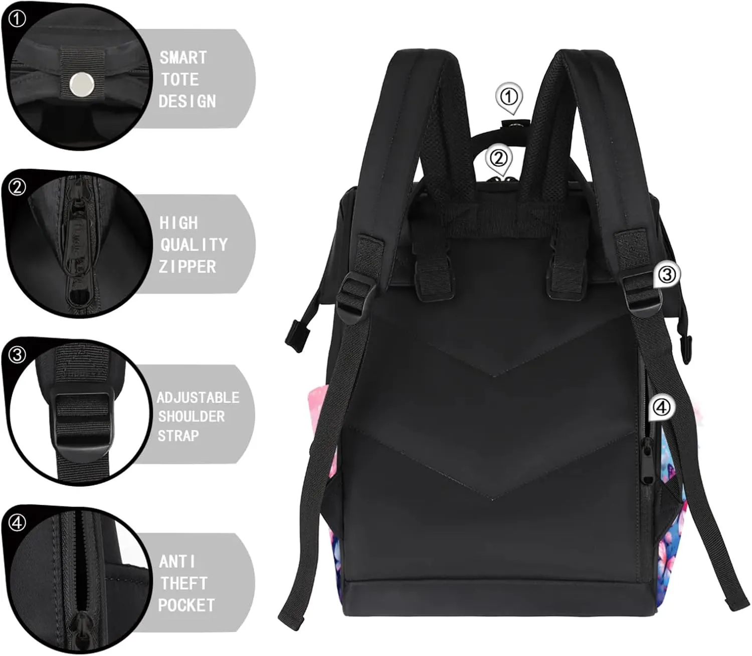 Tavisto Blue Butterfly Dreams Double Shoulder Mommy Bag for Women, Polyester Large Capacity Diaper Backpack with Multi Pockets, Waterproof Adjustable Straps Diaper Bag for Moms Dads, 11''×7''×15.7''