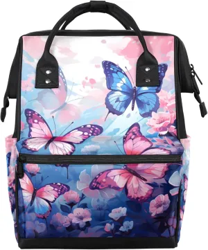 Tavisto Blue Butterfly Dreams Double Shoulder Mommy Bag for Women, Polyester Large Capacity Diaper Backpack with Multi Pockets, Waterproof Adjustable Straps Diaper Bag for Moms Dads, 11''×7''×15.7''