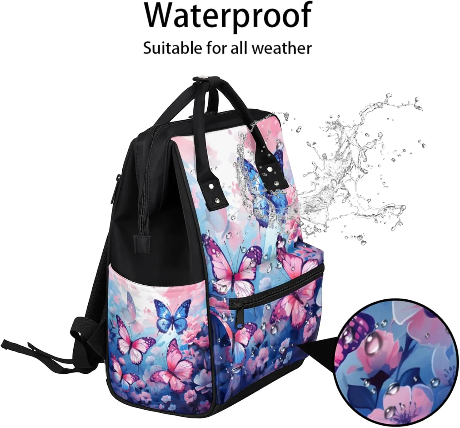 Tavisto Blue Butterfly Dreams Double Shoulder Mommy Bag for Women, Polyester Large Capacity Diaper Backpack with Multi Pockets, Waterproof Adjustable Straps Diaper Bag for Moms Dads, 11''×7''×15.7''