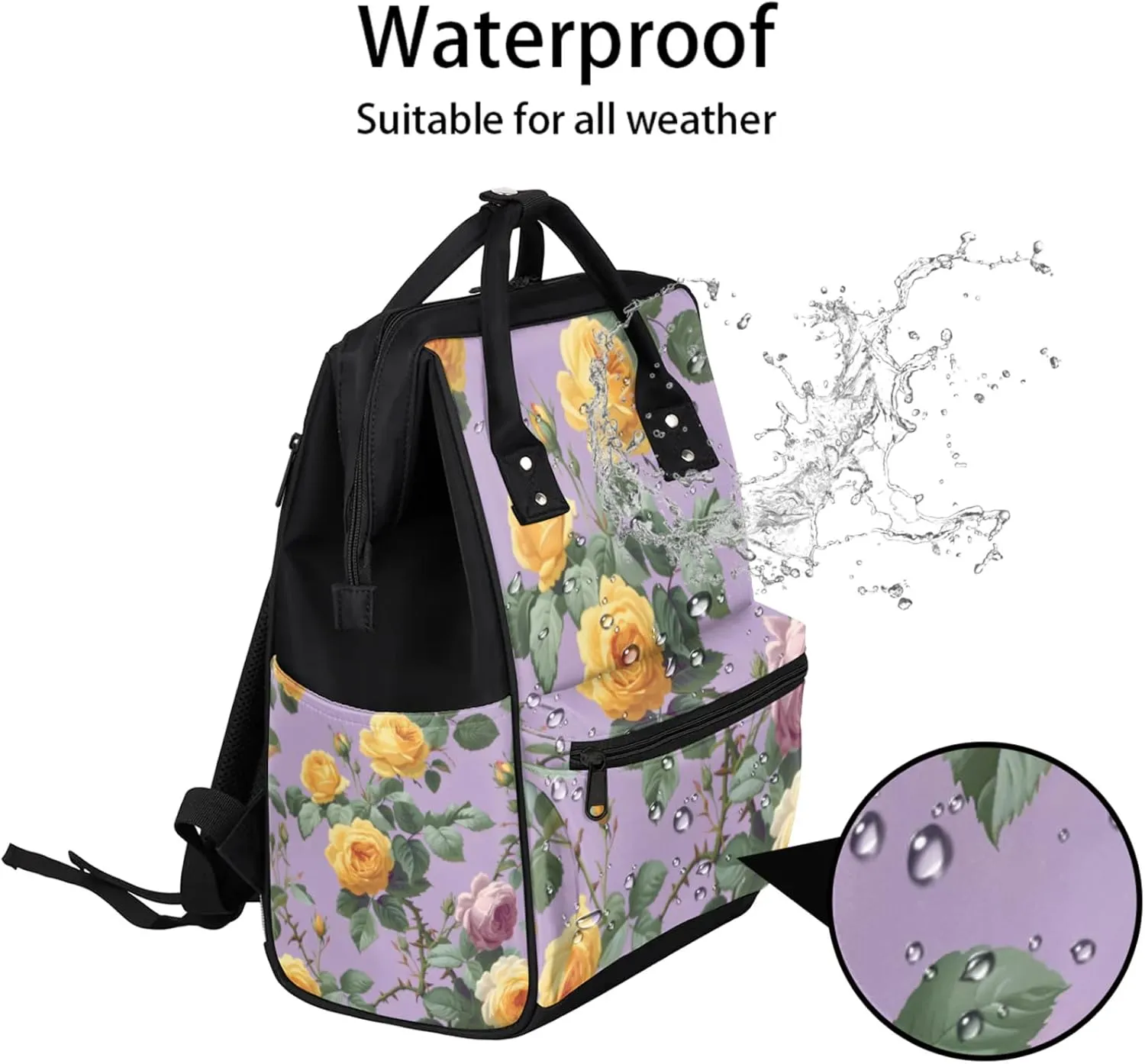 Tavisto Bold Floral Burst Double Shoulder Mommy Bag for Women, Polyester Large Capacity Diaper Backpack with Multi Pockets, Waterproof Adjustable Straps Diaper Bag for Moms Dads, 11''×7''×15.7''