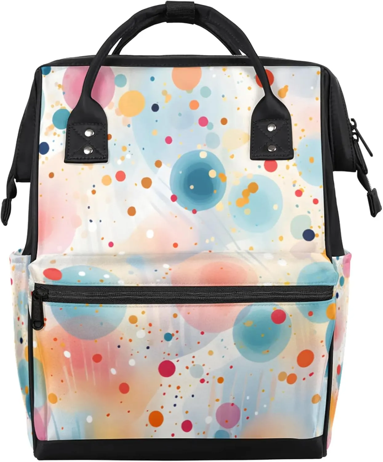 Tavisto Colorful Circle Splash Double Shoulder Mommy Bag for Women, Polyester Large Capacity Diaper Backpack with Multi Pockets, Waterproof Adjustable Straps Diaper Bag for Moms Dads, 11''×7''×15.7''