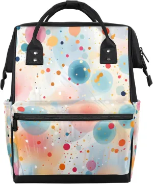 Tavisto Colorful Circle Splash Double Shoulder Mommy Bag for Women, Polyester Large Capacity Diaper Backpack with Multi Pockets, Waterproof Adjustable Straps Diaper Bag for Moms Dads, 11''×7''×15.7''