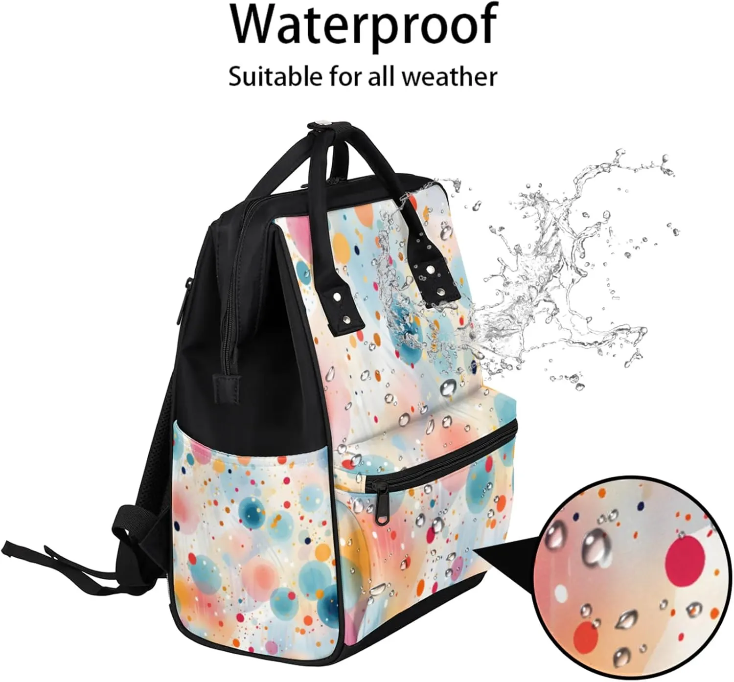 Tavisto Colorful Circle Splash Double Shoulder Mommy Bag for Women, Polyester Large Capacity Diaper Backpack with Multi Pockets, Waterproof Adjustable Straps Diaper Bag for Moms Dads, 11''×7''×15.7''