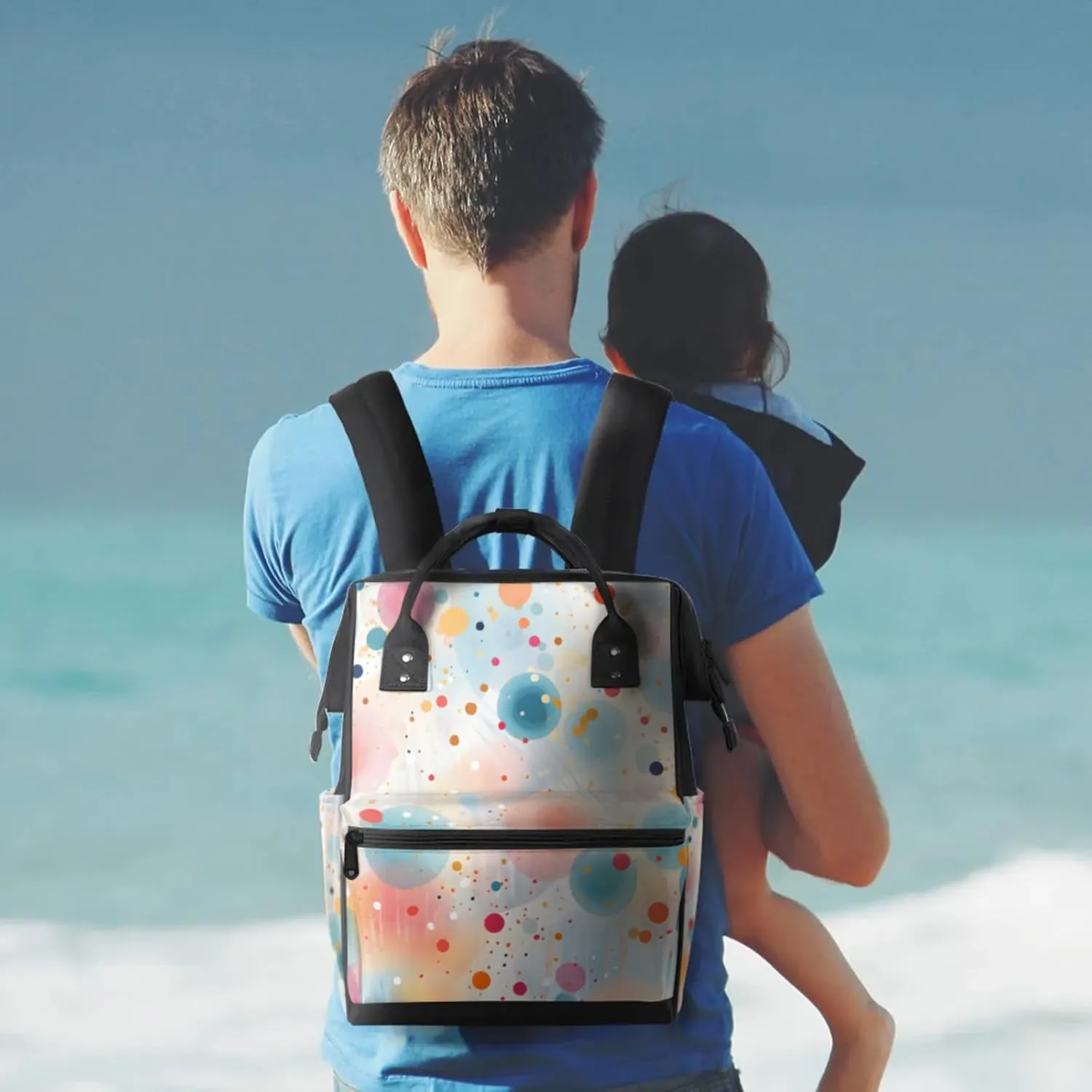 Tavisto Colorful Circle Splash Double Shoulder Mommy Bag for Women, Polyester Large Capacity Diaper Backpack with Multi Pockets, Waterproof Adjustable Straps Diaper Bag for Moms Dads, 11''×7''×15.7''