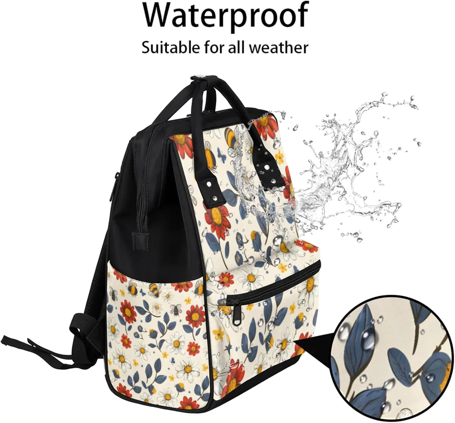 Tavisto Colorful Floral Medley Double Shoulder Mommy Bag for Women, Polyester Large Capacity Diaper Backpack with Multi Pockets, Waterproof Adjustable Straps Diaper Bag for Moms Dads, 11''×7''×15.7''