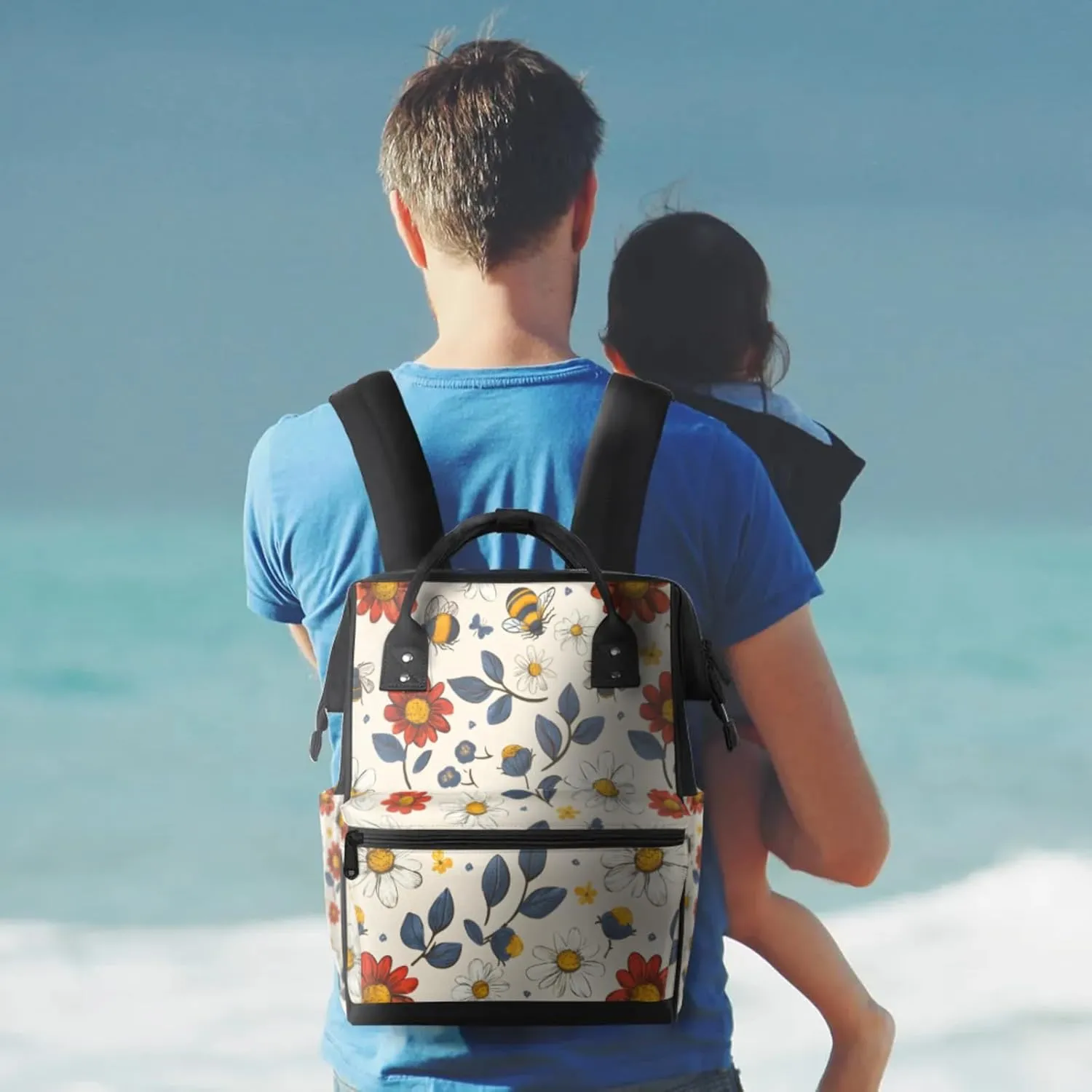 Tavisto Colorful Floral Medley Double Shoulder Mommy Bag for Women, Polyester Large Capacity Diaper Backpack with Multi Pockets, Waterproof Adjustable Straps Diaper Bag for Moms Dads, 11''×7''×15.7''
