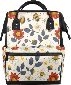 Tavisto Colorful Floral Medley Double Shoulder Mommy Bag for Women, Polyester Large Capacity Diaper Backpack with Multi Pockets, Waterproof Adjustable Straps Diaper Bag for Moms Dads, 11''×7''×15.7''