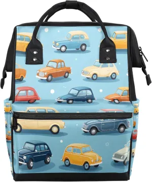 Tavisto Retro Auto Showcase Double Shoulder Mommy Bag for Women, Polyester Large Capacity Diaper Backpack with Multi Pockets, Waterproof Adjustable Straps Diaper Bag for Moms Dads, 11''×7''×15.7''