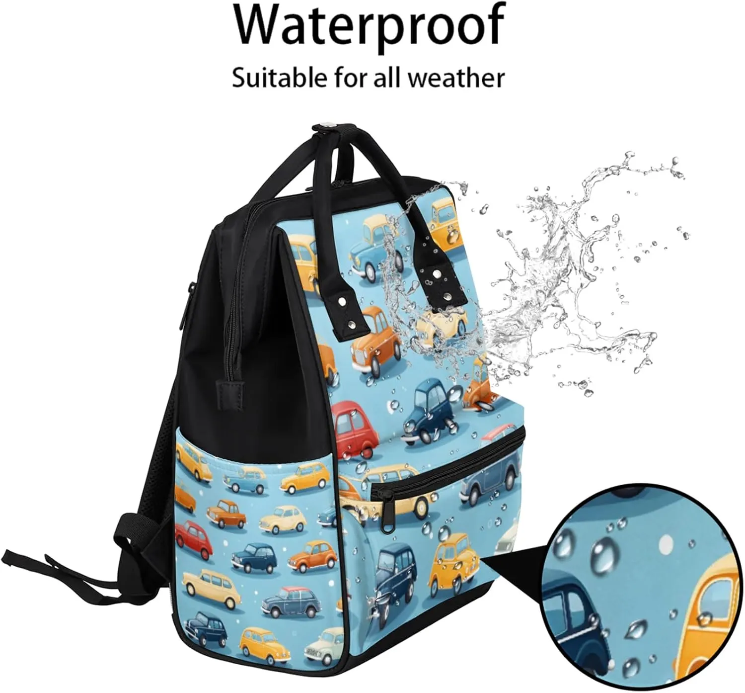 Tavisto Retro Auto Showcase Double Shoulder Mommy Bag for Women, Polyester Large Capacity Diaper Backpack with Multi Pockets, Waterproof Adjustable Straps Diaper Bag for Moms Dads, 11''×7''×15.7''