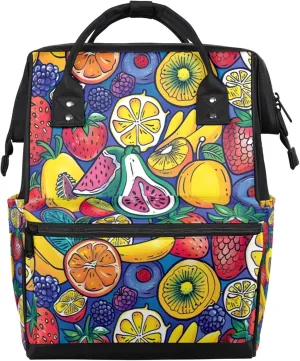 Tavisto Vibrant Fruit Party Double Shoulder Mommy Bag for Women, Polyester Large Capacity Diaper Backpack with Multi Pockets, Waterproof Adjustable Straps Diaper Bag for Moms Dads, 11''×7''×15.7''