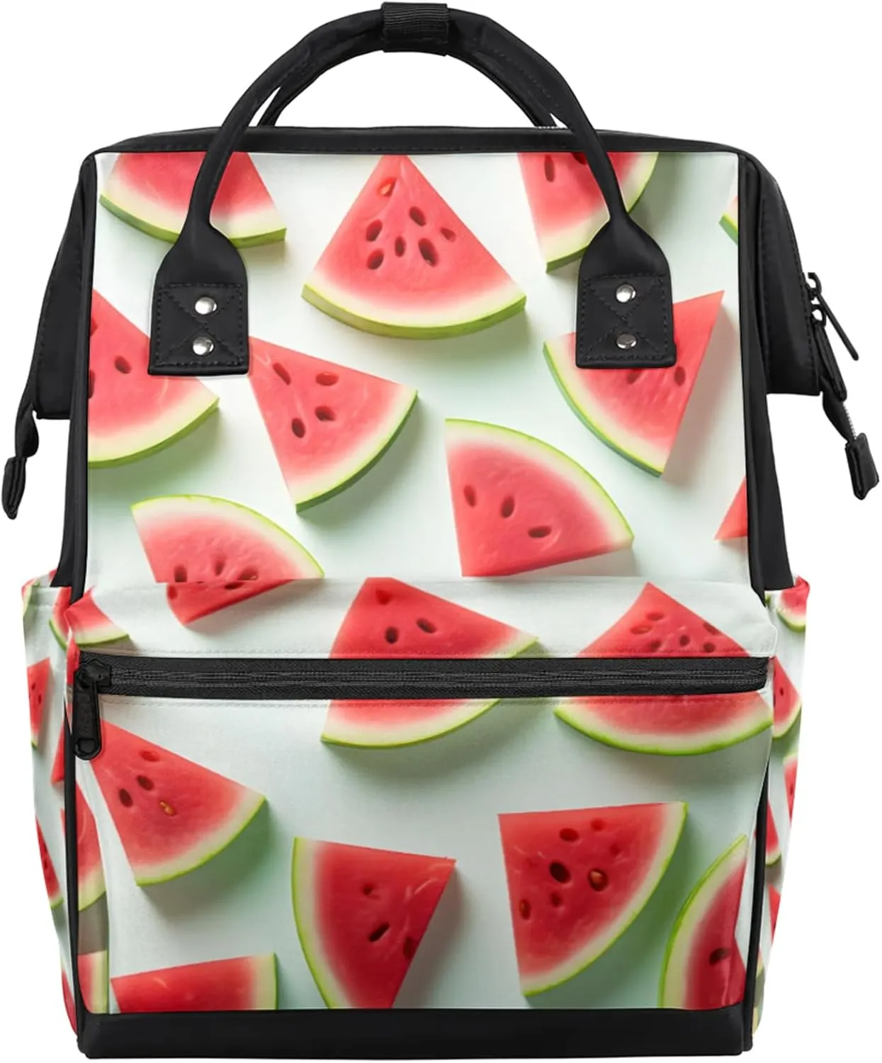 Tavisto Watermelon Slices Double Shoulder Mommy Bag for Women, Polyester Large Capacity Diaper Backpack with Multi Pockets, Waterproof Adjustable Straps Diaper Bag for Moms Dads, 11''×7''×15.7''
