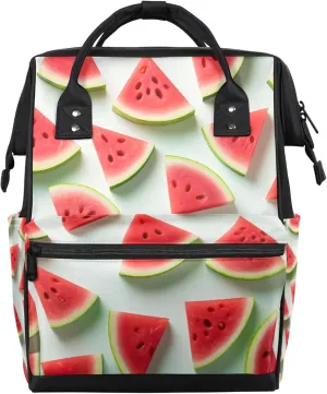 Tavisto Watermelon Slices Double Shoulder Mommy Bag for Women, Polyester Large Capacity Diaper Backpack with Multi Pockets, Waterproof Adjustable Straps Diaper Bag for Moms Dads, 11''×7''×15.7''