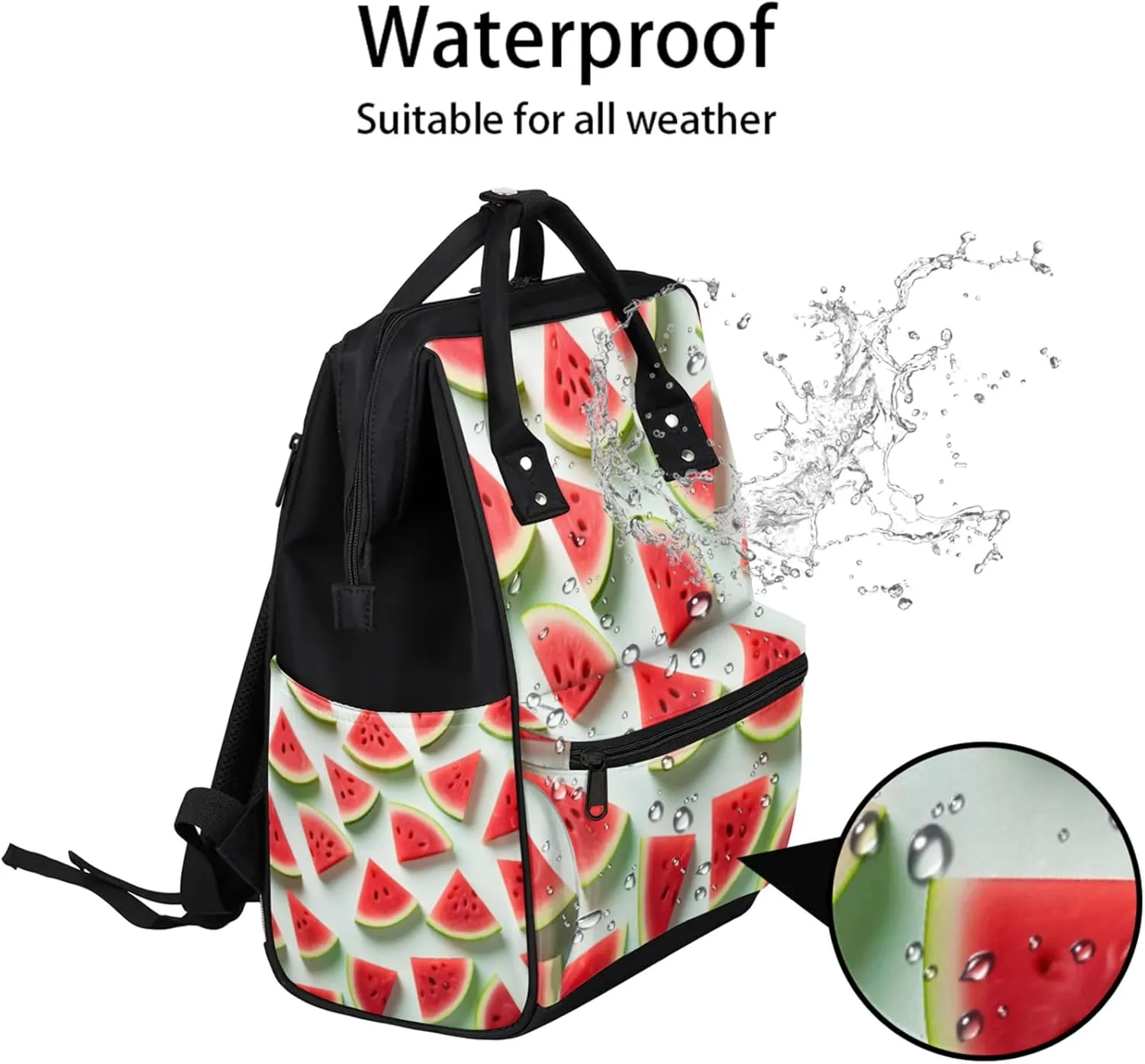 Tavisto Watermelon Slices Double Shoulder Mommy Bag for Women, Polyester Large Capacity Diaper Backpack with Multi Pockets, Waterproof Adjustable Straps Diaper Bag for Moms Dads, 11''×7''×15.7''