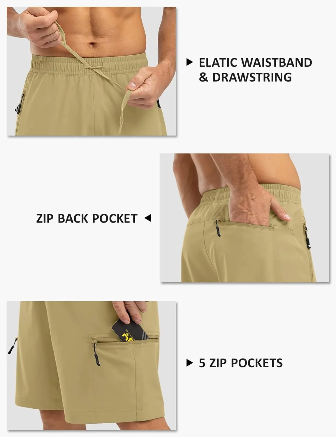 TBMPOY Men's Hiking Shorts with 5 Zip Pockets 9'' Lightweight Outdoor Work Athletic Travel Short for Men Casual Running