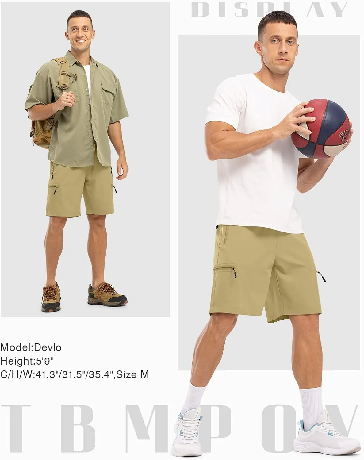 TBMPOY Men's Hiking Shorts with 5 Zip Pockets 9'' Lightweight Outdoor Work Athletic Travel Short for Men Casual Running