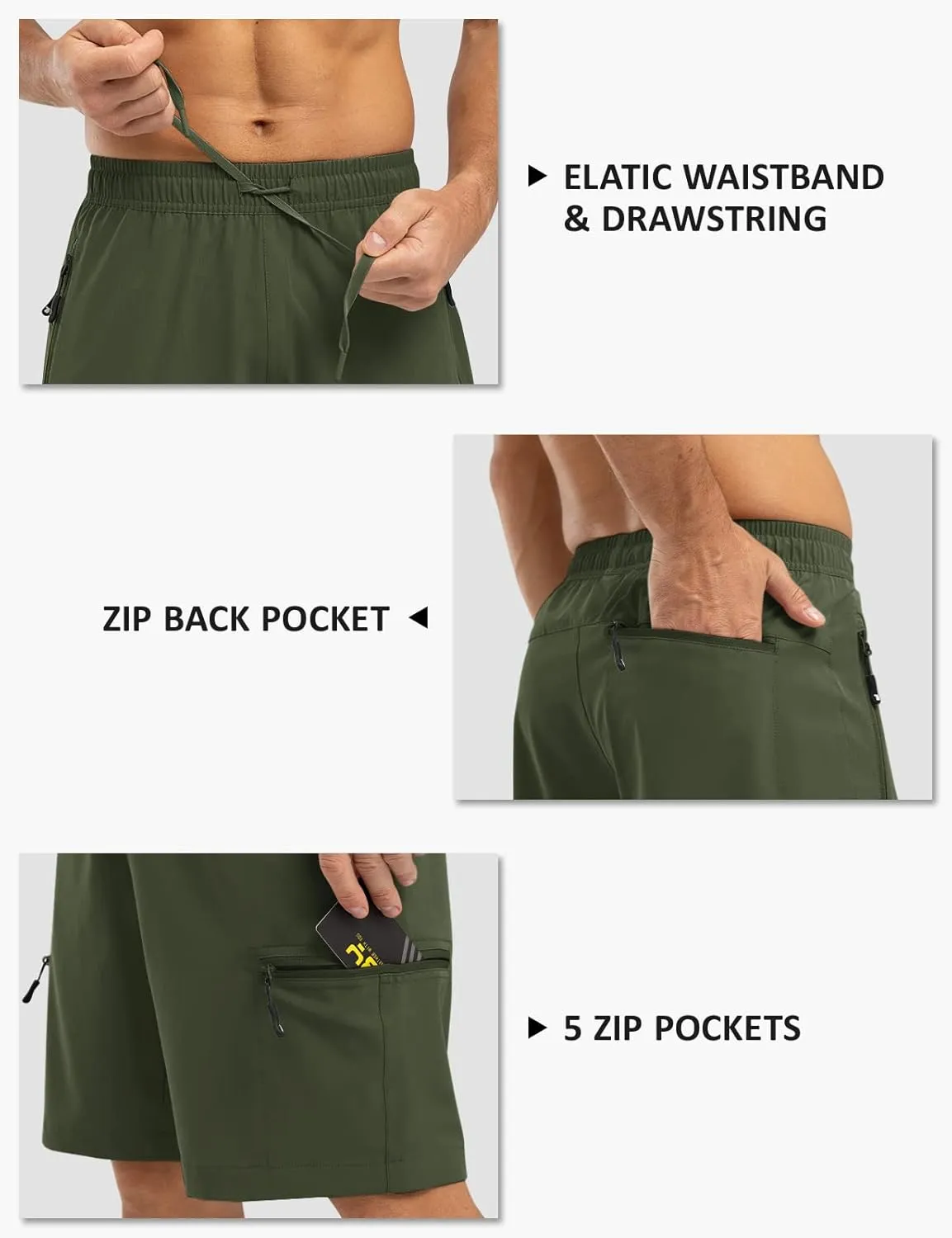 TBMPOY Men's Hiking Shorts with 5 Zip Pockets 9'' Lightweight Outdoor Work Athletic Travel Short for Men Casual Running