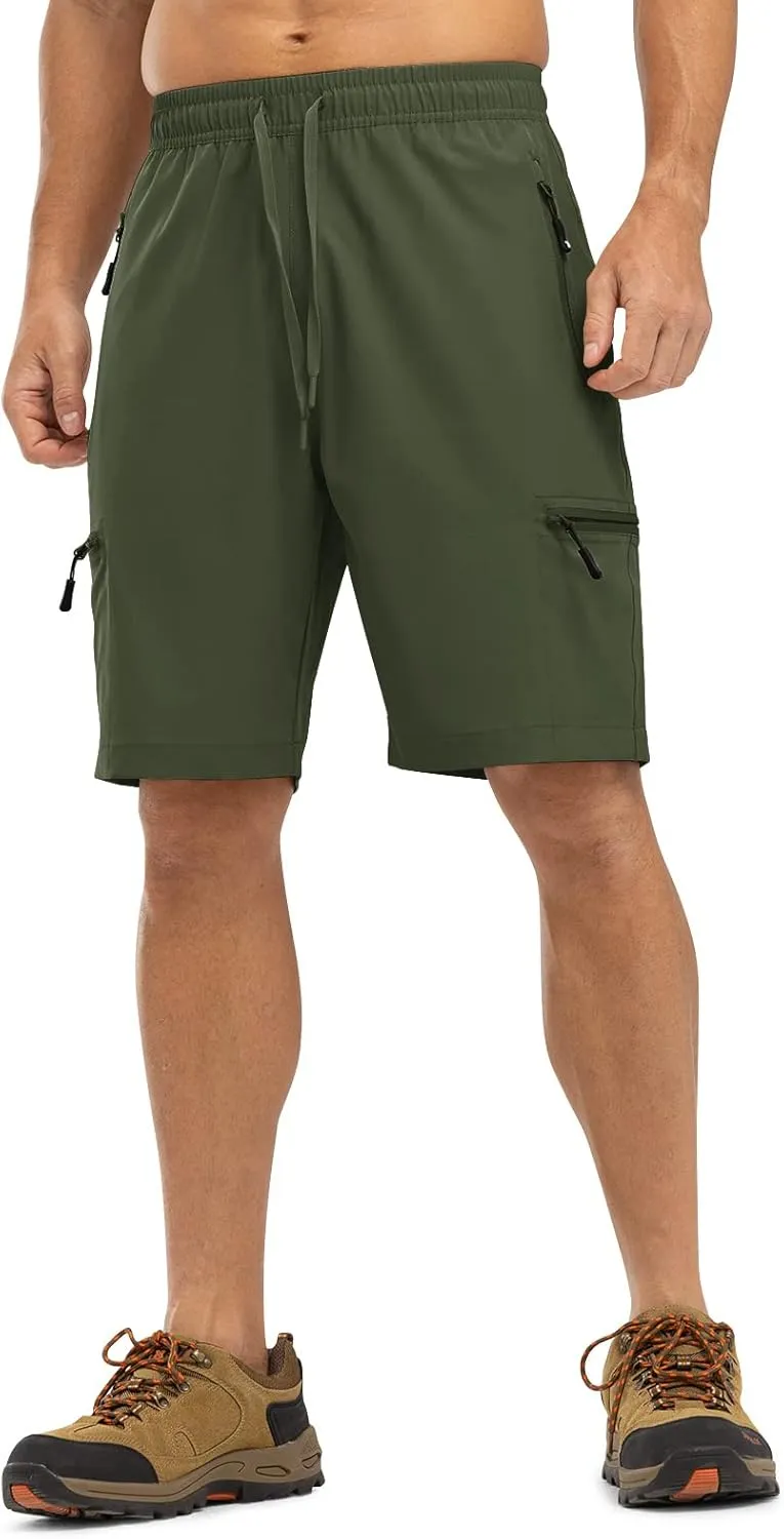 TBMPOY Men's Hiking Shorts with 5 Zip Pockets 9'' Lightweight Outdoor Work Athletic Travel Short for Men Casual Running