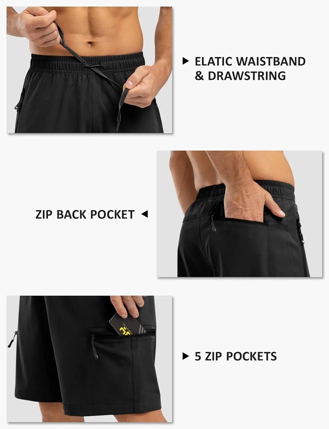 TBMPOY Men's Hiking Shorts with 5 Zip Pockets 9'' Lightweight Outdoor Work Athletic Travel Short for Men Casual Running