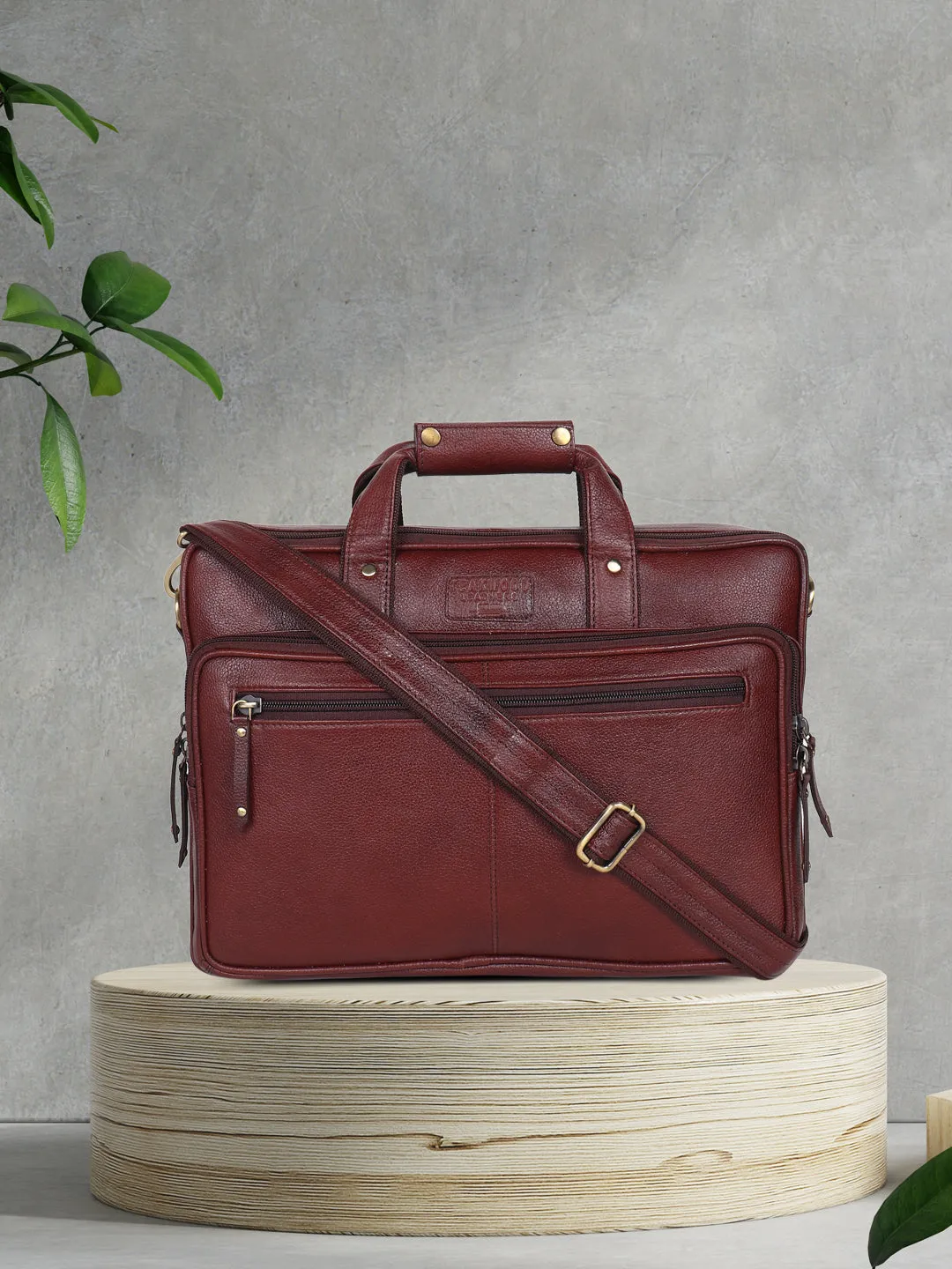 Teakwood Brown Solid Genuine Leather Laptop Bag