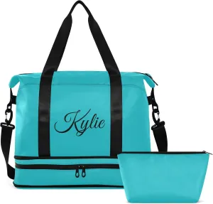 Teal Custom Gym Duffel with Shoe Compartment - Weekender, Carry On, Overnight Bag for Gym, Travel, Yoga, Sports