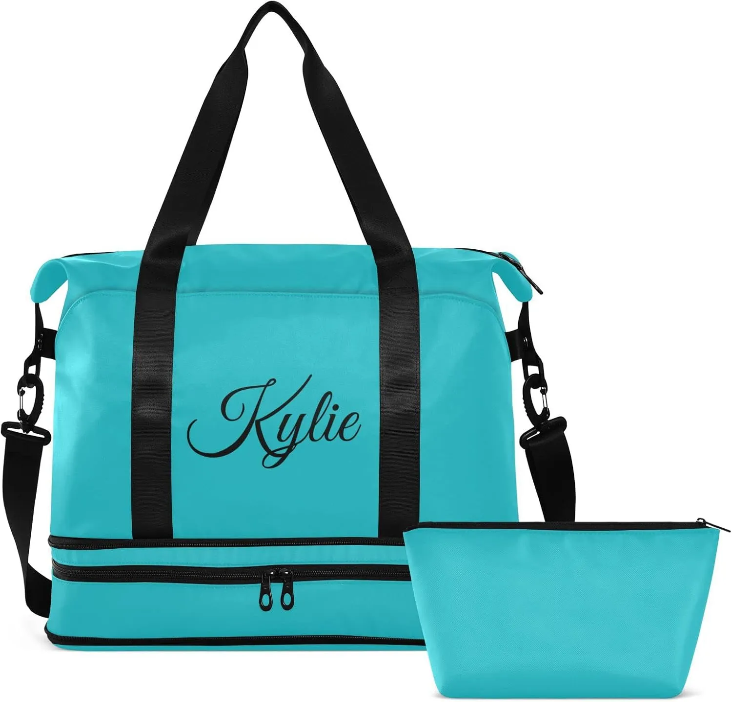 Teal Custom Gym Duffel with Shoe Compartment - Weekender, Carry On, Overnight Bag for Gym, Travel, Yoga, Sports