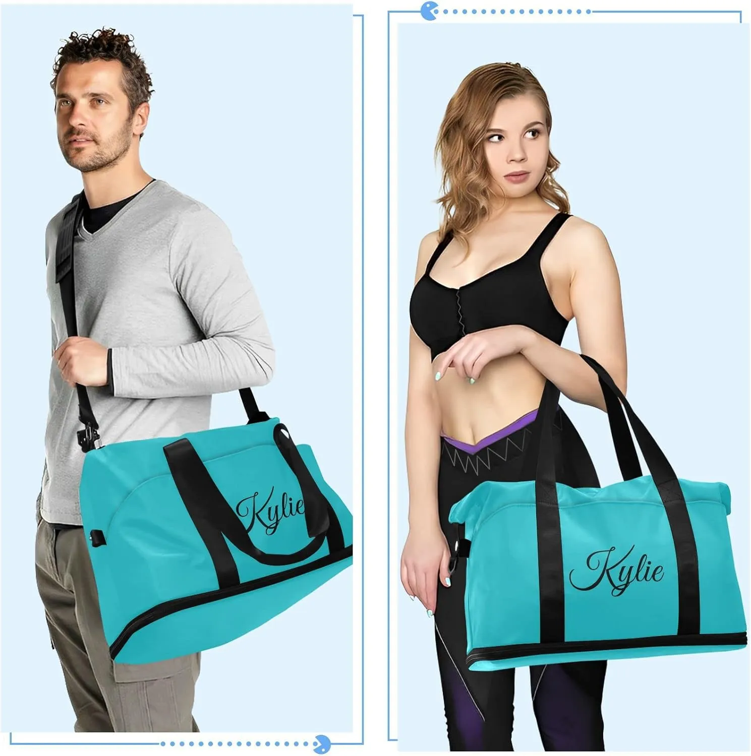 Teal Custom Gym Duffel with Shoe Compartment - Weekender, Carry On, Overnight Bag for Gym, Travel, Yoga, Sports