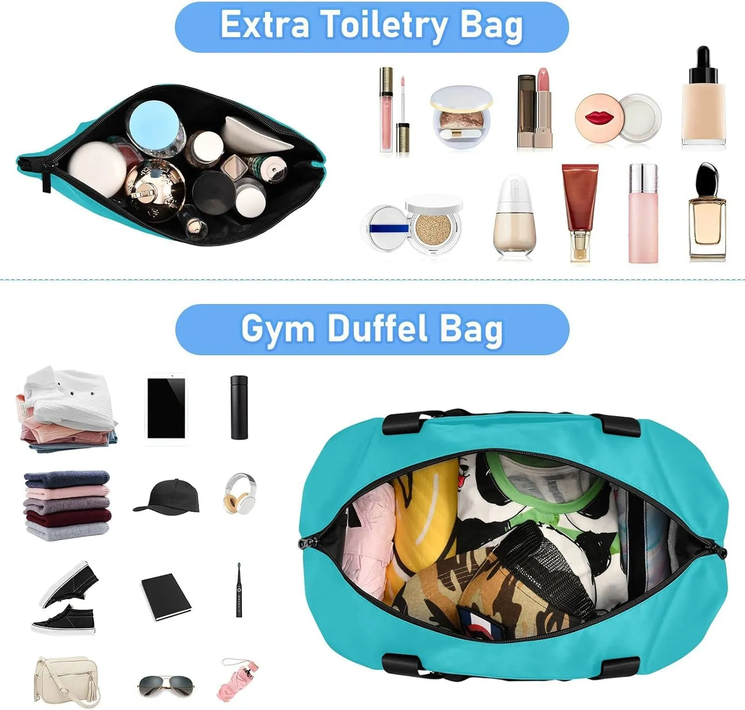 Teal Custom Gym Duffel with Shoe Compartment - Weekender, Carry On, Overnight Bag for Gym, Travel, Yoga, Sports