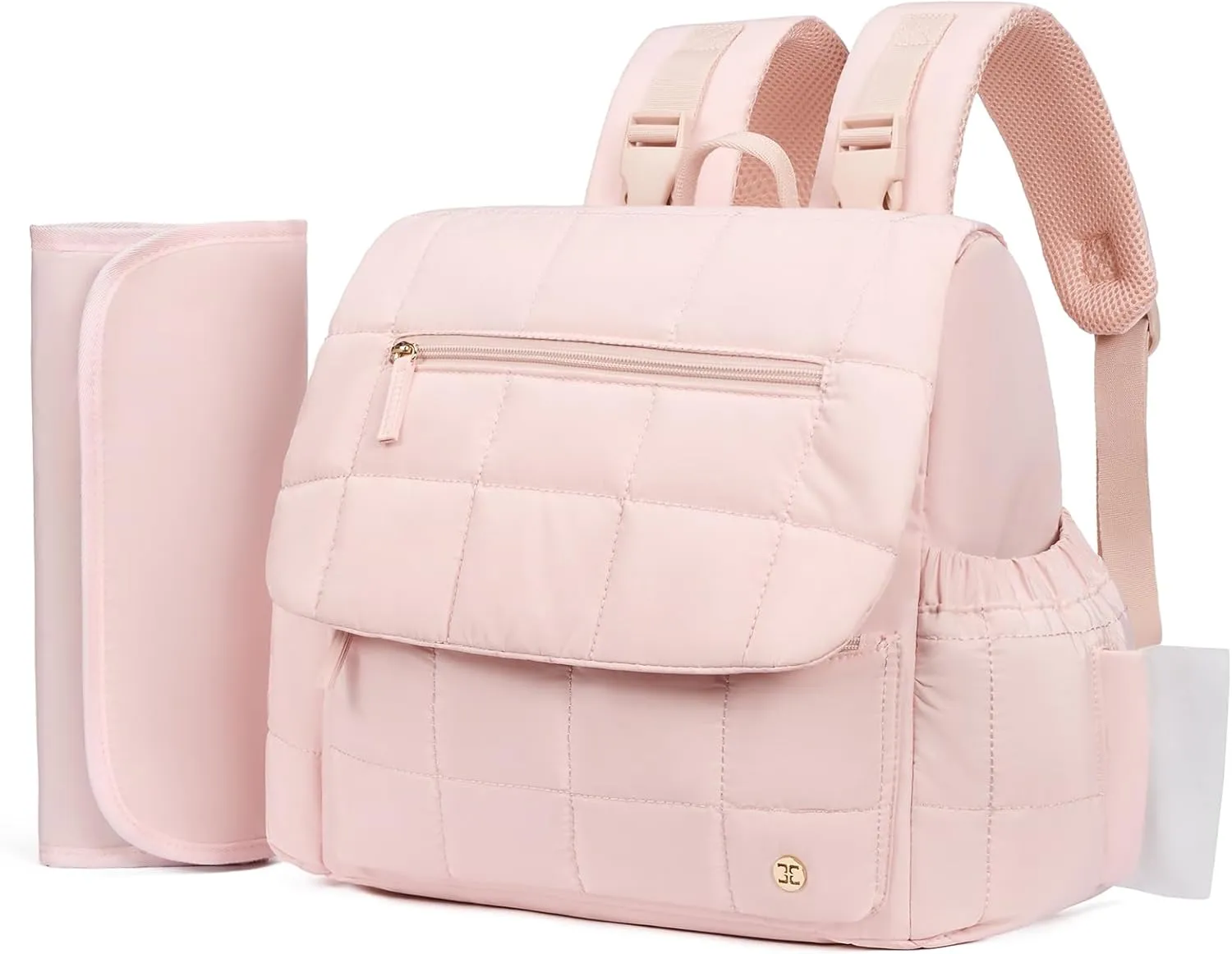 Telena Diaper Bag Mini Diaper Backpack with Changing Pad, Puffer Baby Travel Bag with Insulated Pockets, Stroller Straps, Pink
