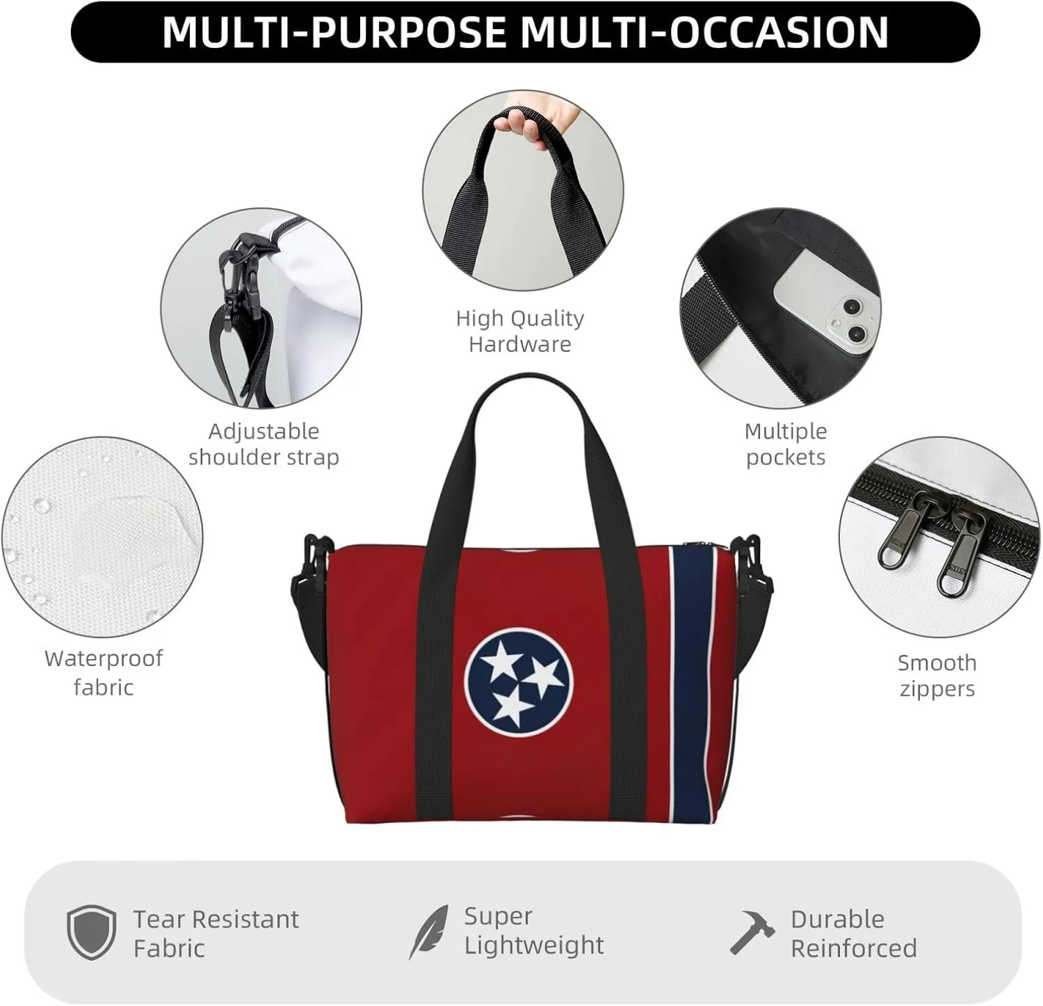 Tennessee State Flag Travel Duffel Bag Carry On Tote Bags For Men,Weekender Overnight Bag,Sports Tote Gym Bag