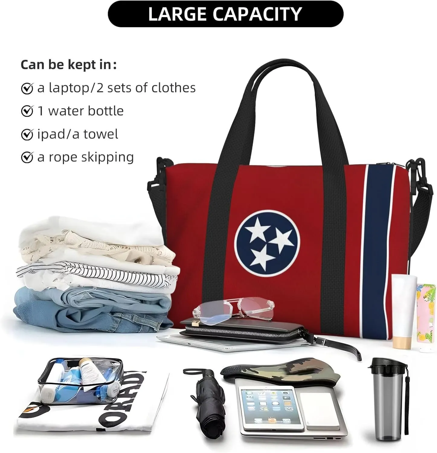 Tennessee State Flag Travel Duffel Bag Carry On Tote Bags For Men,Weekender Overnight Bag,Sports Tote Gym Bag