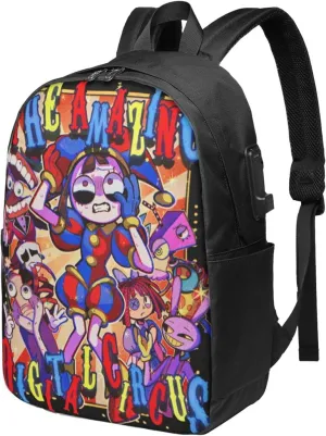 The Amazing Funny Digital Comedy Circus Laptop Backpack Large Travel Bags for Men Women Gym Bags Convenient Work Rucksack Casual Daypack for Picnic Notebook Bag with Usb Charging Port