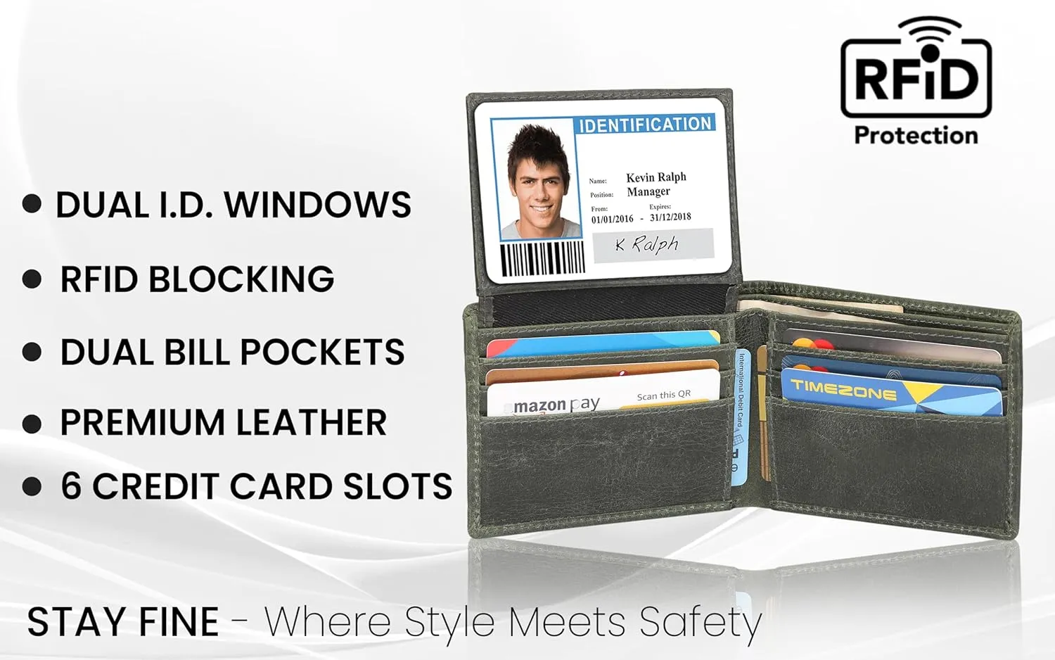 The Antiq Premium Leather Wallet for Men Bifold (Green) RFID Blocking Leather Card Holder Purse Gifts for Father - Slim & Stylish Handmade Mens Leather Wallet with 2 Billfold Pockets & 6 Card Slots